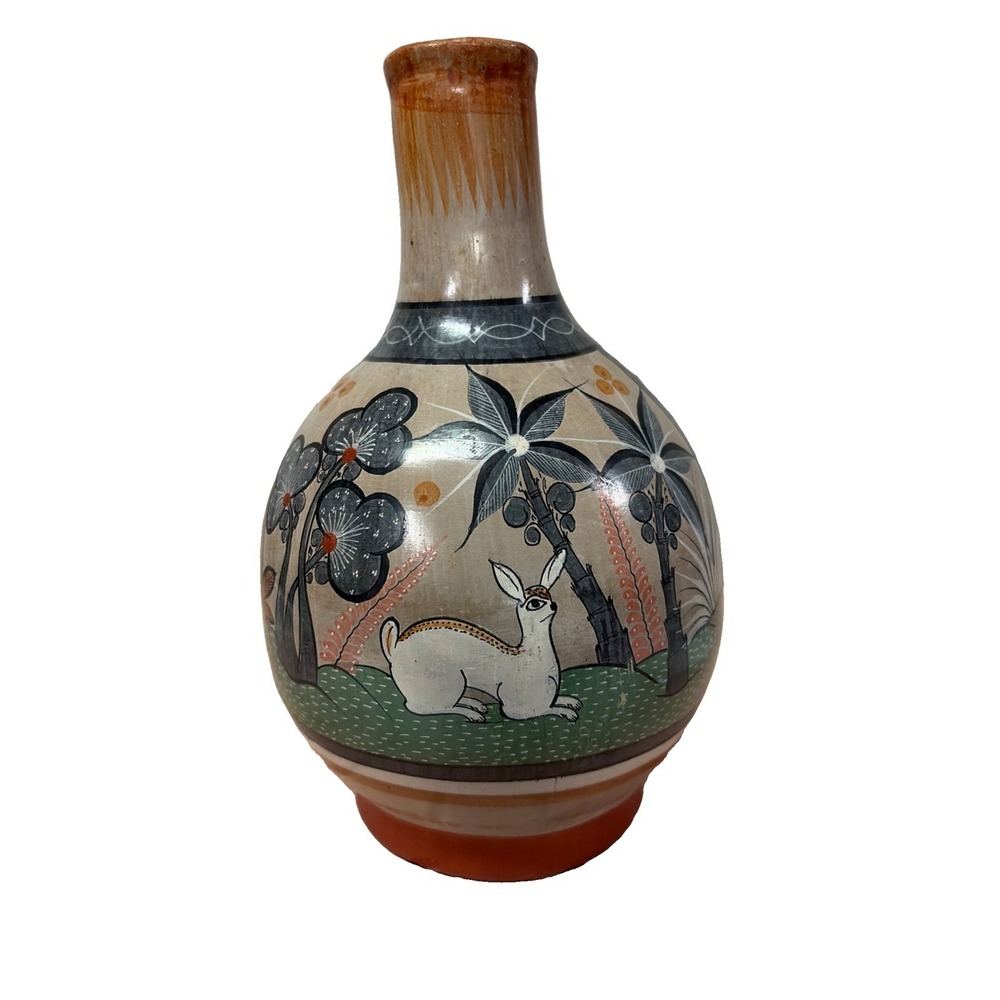 Tonala Hand Painted Folk Art Mexican Pottery Vase Signed-J. Jimon (C4)